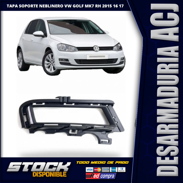 Tapa Soporte Neblinero RH Vw Golf Mk7 2015 2016 2017 Negro Derecho